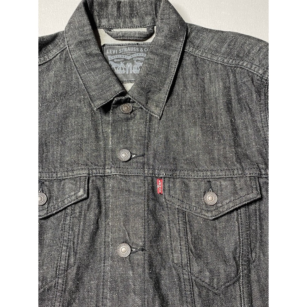 Vintage Y2K Levi's 72334 Black Denim Trucker Jacket Men's Large Red Tab - Picture 6 of 12
